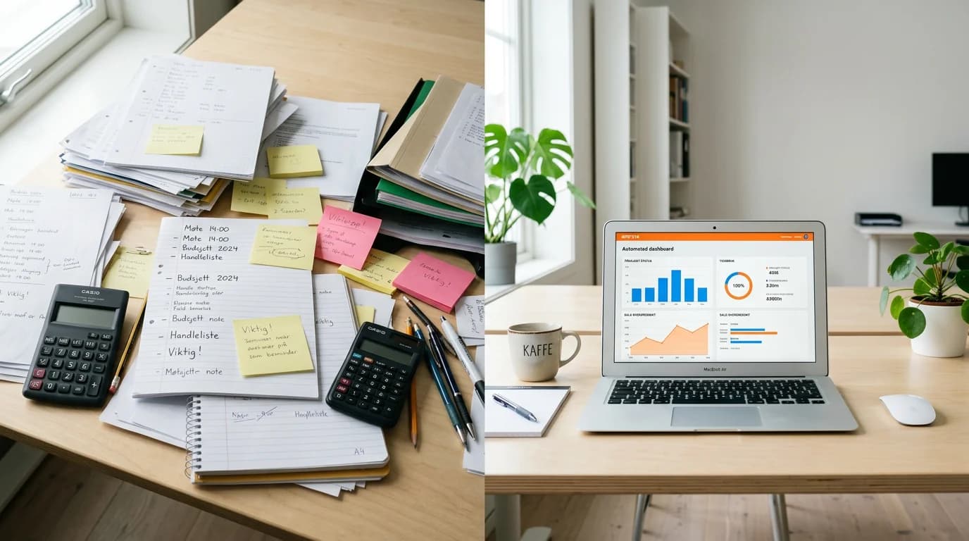 Stack of papers and manual data entry representing inefficient workflows that stall business growth